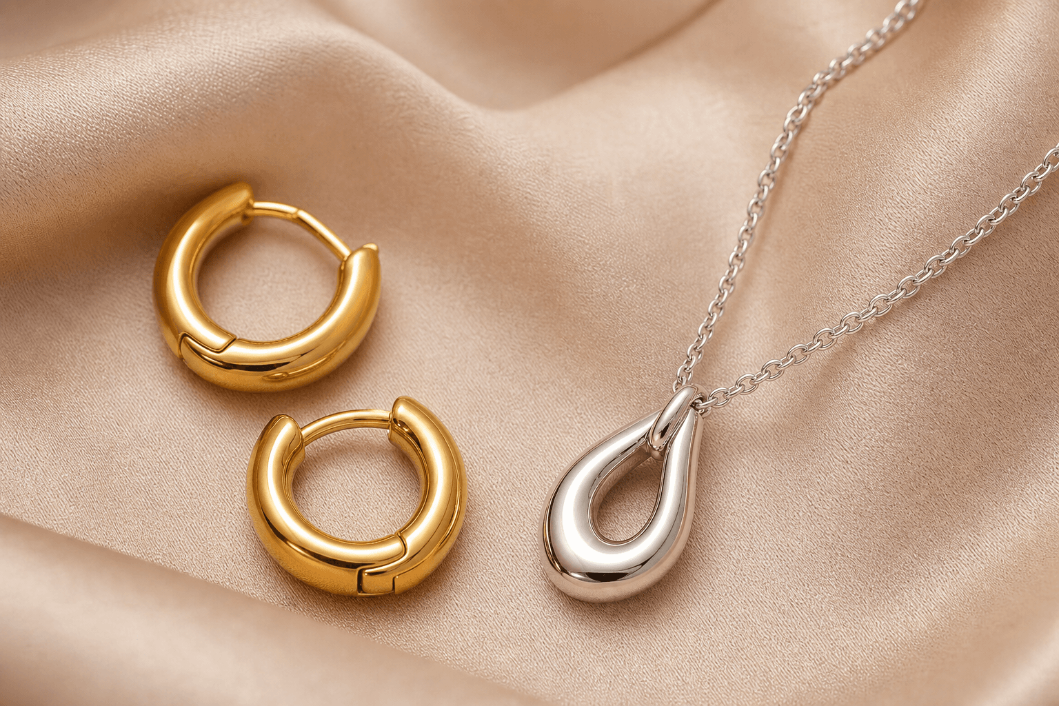 Celestia jewelry campaign with polished metal highlights and soft shadows