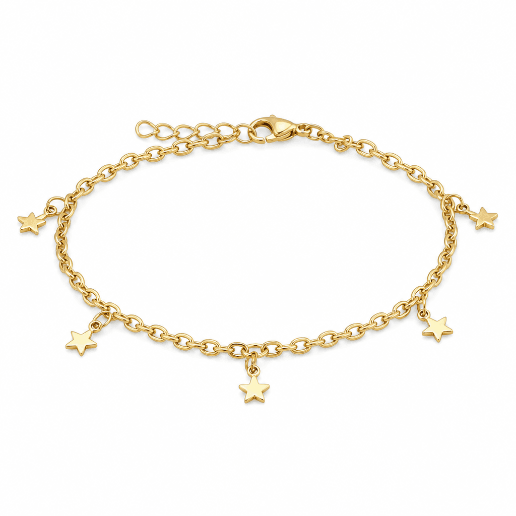 Constellation Charm Bracelet, Gold Tone, macro view on white background