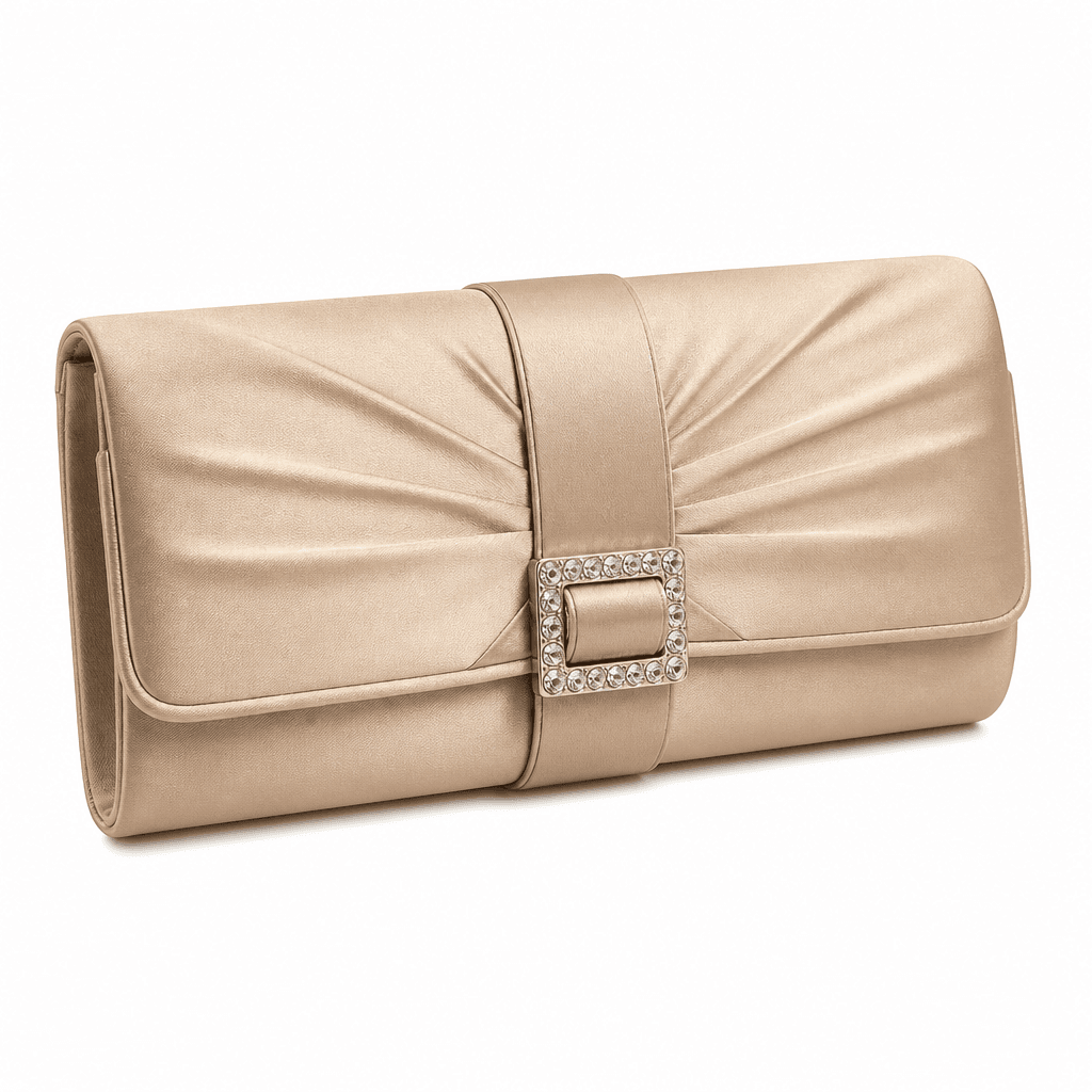 Halo Evening Clutch in Champagne, alternate angle on white background