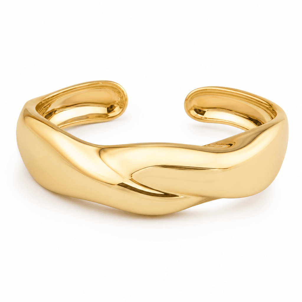 Halo Sculpted Cuff Bracelet, Gold Tone, alternate angle on white background