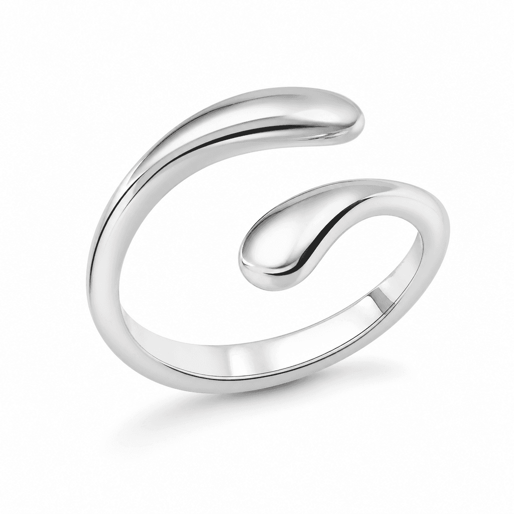 Luna Open Ring, Silver Tone, macro view on white background