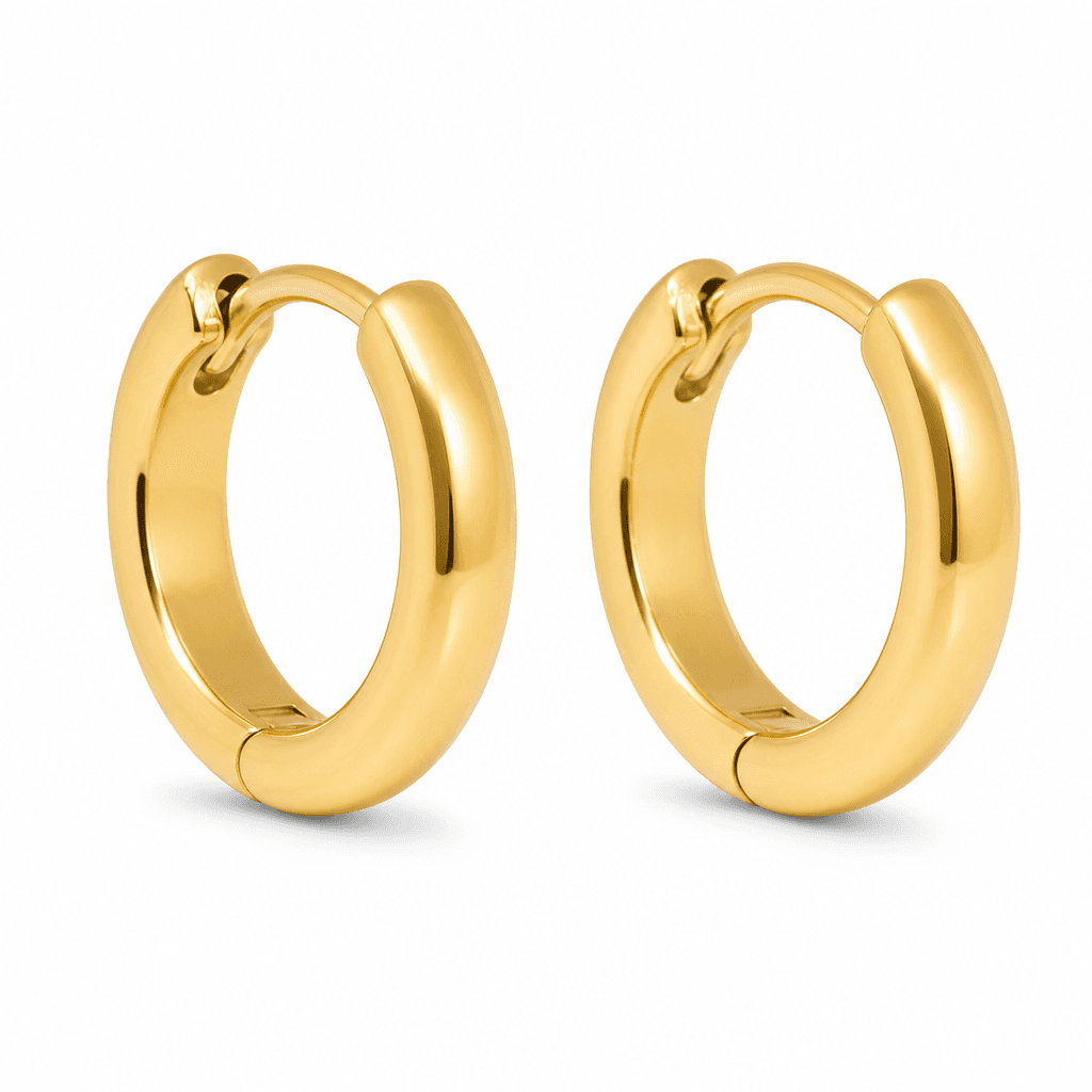 Nova Huggie Hoop Earrings, Gold Tone, alternate angle on white background