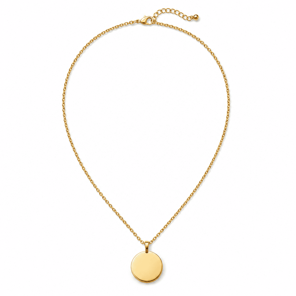 Sol Pendant Necklace, Gold Tone, macro view on white background