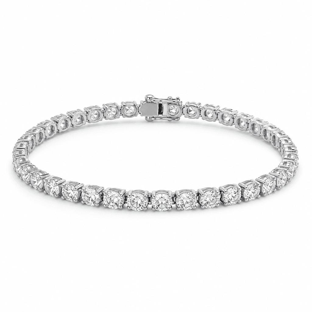 Vega Crystal-Accent Tennis-Style Bracelet, Silver Tone, macro view on white background